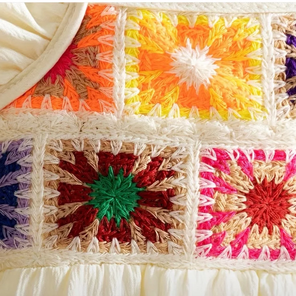 Pet Dog or Cat Sun Floral Summer Dress with Multicolor Crochet Band